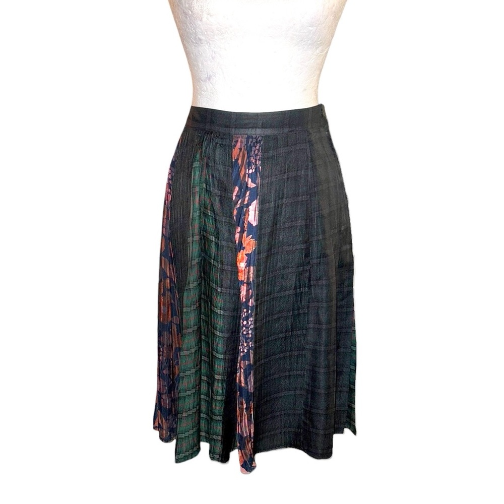 Cotelac France Floral Tartan Plaid Printed Panel Accordion Pleated Midi Skirt  6